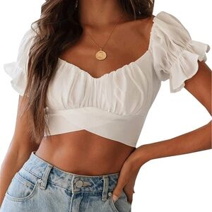 White Ruffled Crop Top